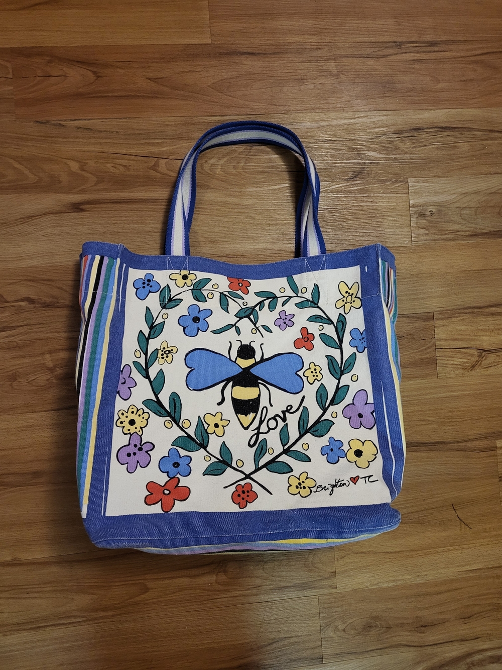 Brighton Bee Canvas Large Tote Bag Floral Love Multicolor w/ Interior Pocket